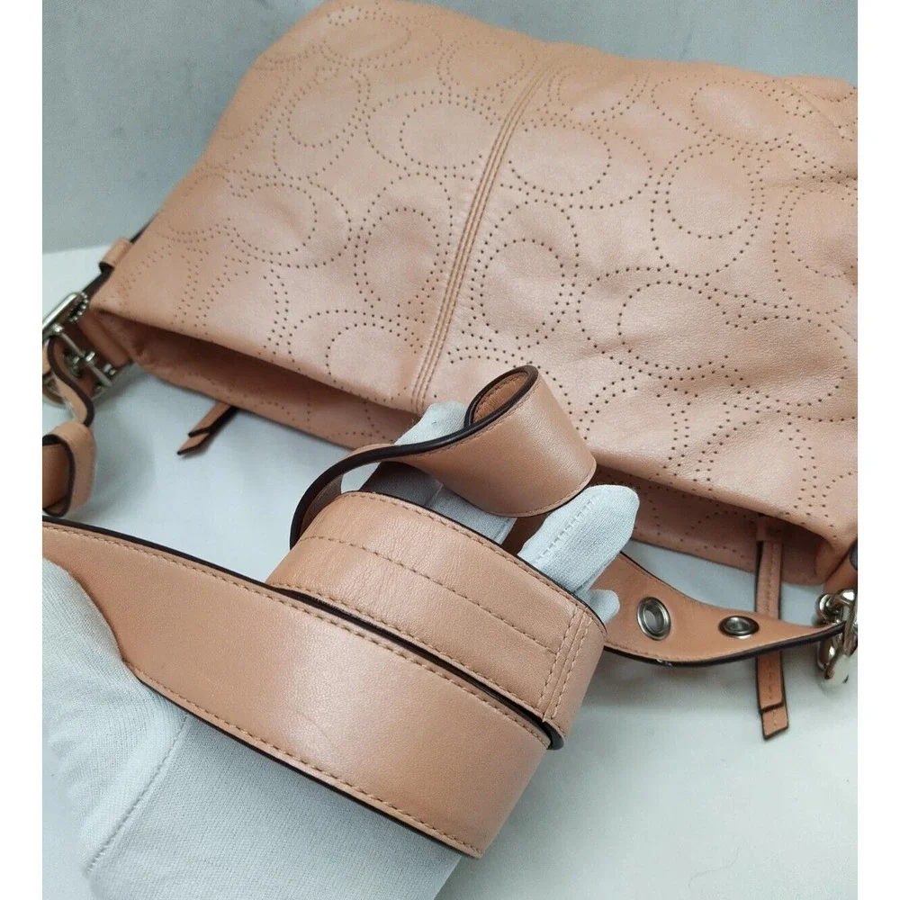 Coach Signature Petal Pink Leather Zipper Closure Crossbody Bag